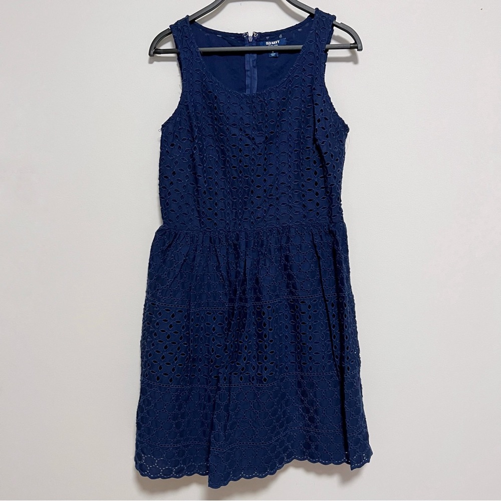 New navy blue eyelet dress